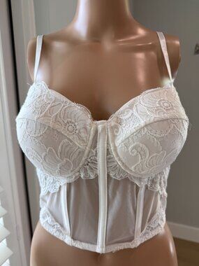 Say What? White Lace & Mesh Corset Bustier Crop Top - Size L